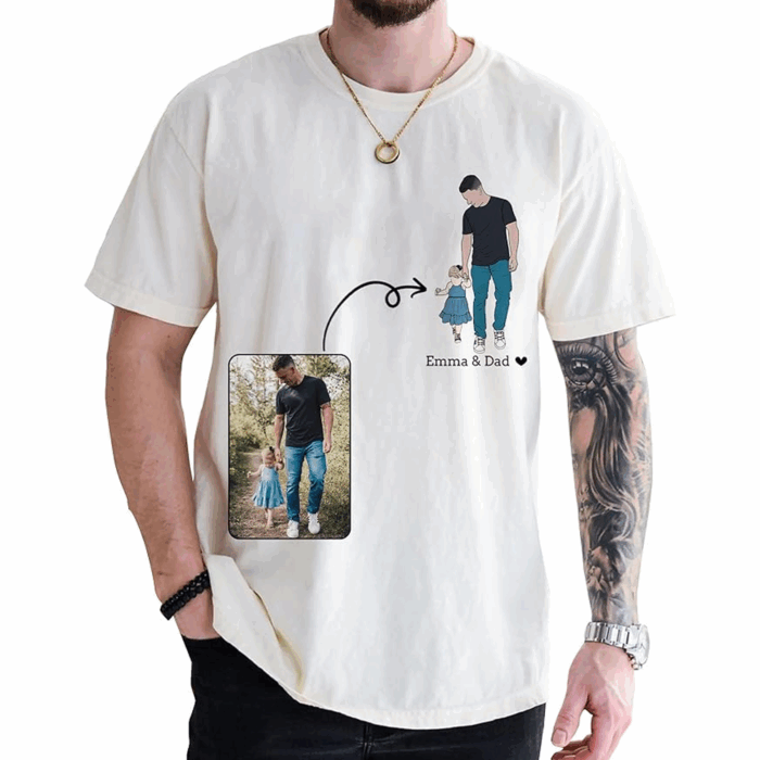 Custom Drawing Shirt from Photo with Kids’ Names, Personalized Unisex T-shirt, Hoodie, Sweatshirt, Illustrated Gift for Dad, Grandpa, Papa, Father’s Day, Birthday, Christmas