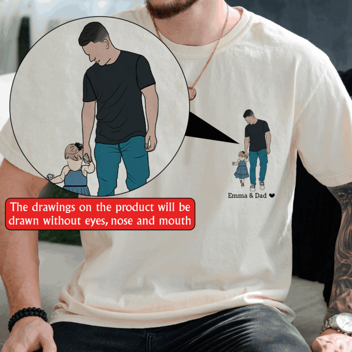 Custom Drawing Shirt from Photo with Kids’ Names, Personalized Unisex T-shirt, Hoodie, Sweatshirt, Illustrated Gift for Dad, Grandpa, Papa, Father’s Day, Birthday, Christmas - Image 2